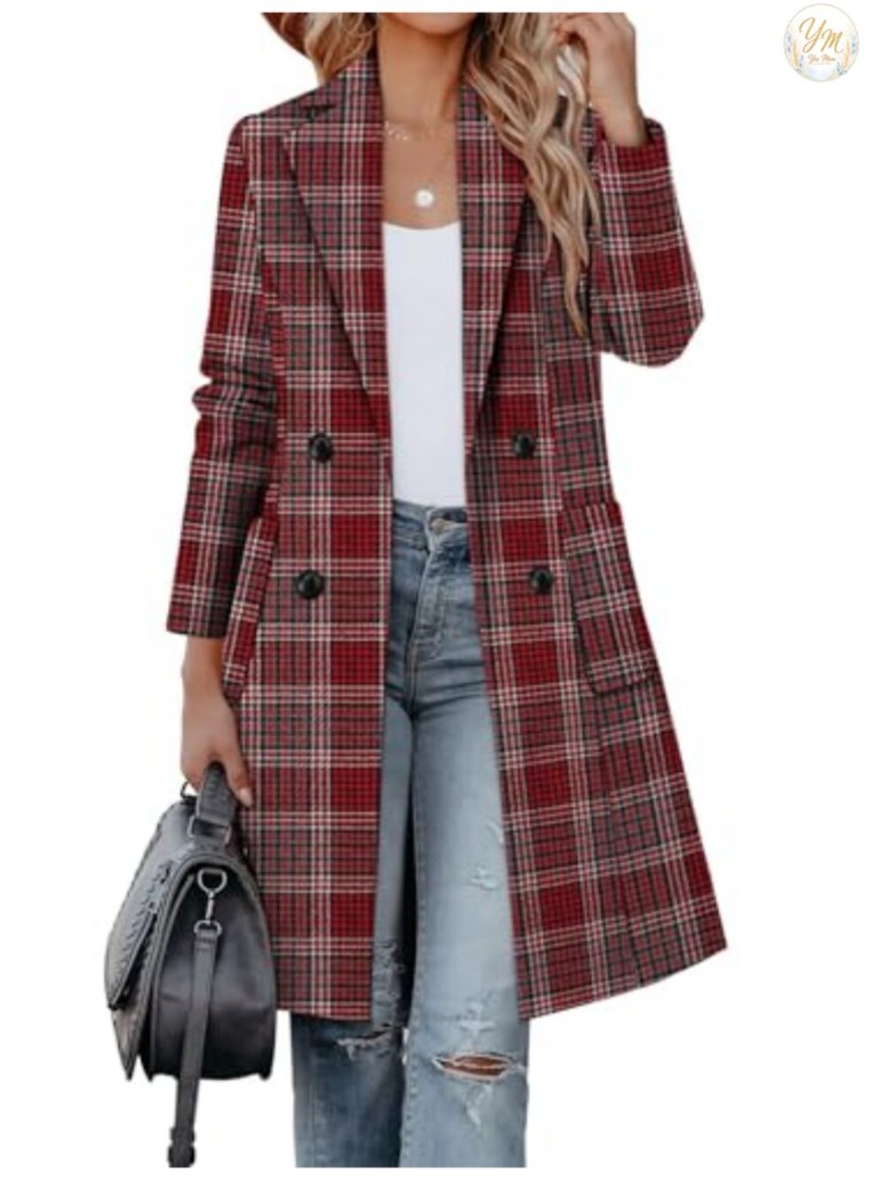 Women's Long Double Breasted Peacoat Wool Blend Winter Coat